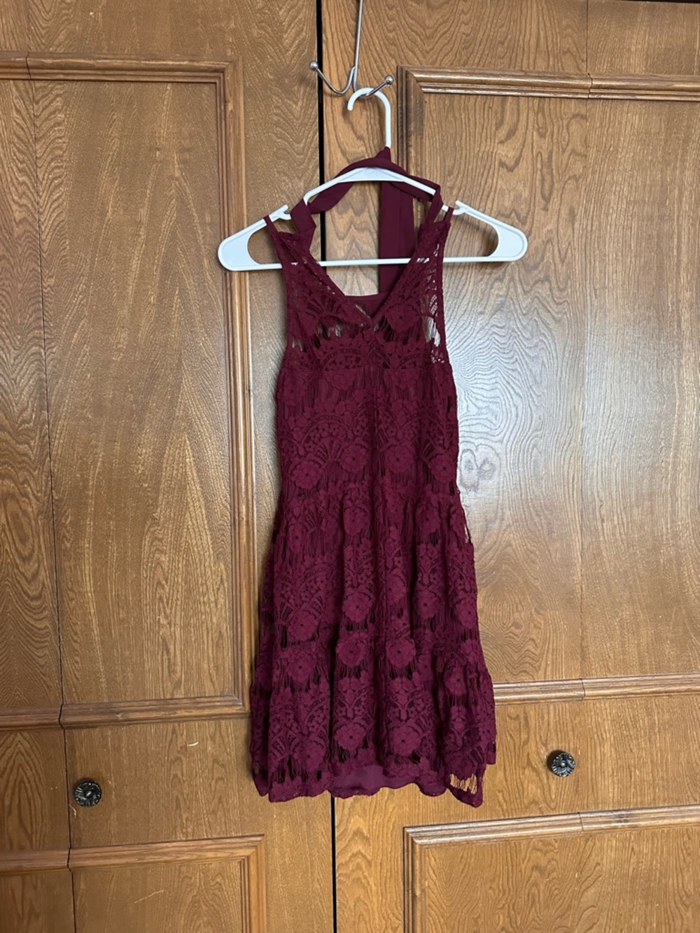 Speechless Burgundy Lace Halter Dress